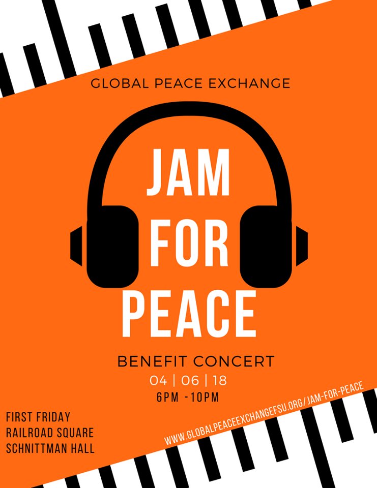 GPE's annual benefit concert is right around the corner! #JamforPeace takes place 4/6 in <a href="/RailroadSquare/">Railroad Square Art District</a>. Join us for #livemusic from local bands, food, raffles, a silent auction, and more!
