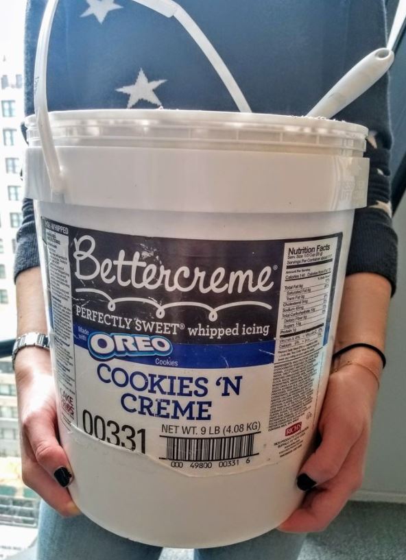 I thought this might be an April Fool's joke from yesterday but nope...it's real....Here's your NINE pound bucket of Oreo Creme Frosting