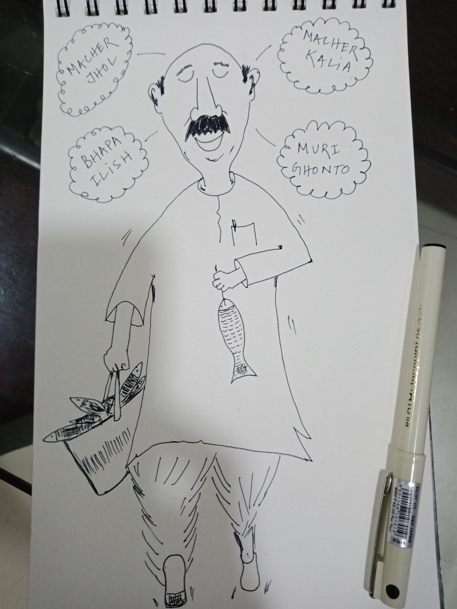 Imperfect_Lines's tweet photo. #cartoon: For #Bengalis,  a bag full of Feesh with one more in hand from the bazaar is what gives the #Bhadralok the biggest satisfaction in life. Here's our man dreaming about the widest cuisine possible while going back home :)
@globalcartoons
@Inndrani #cartoon https://t.co/gic7WqhMiB