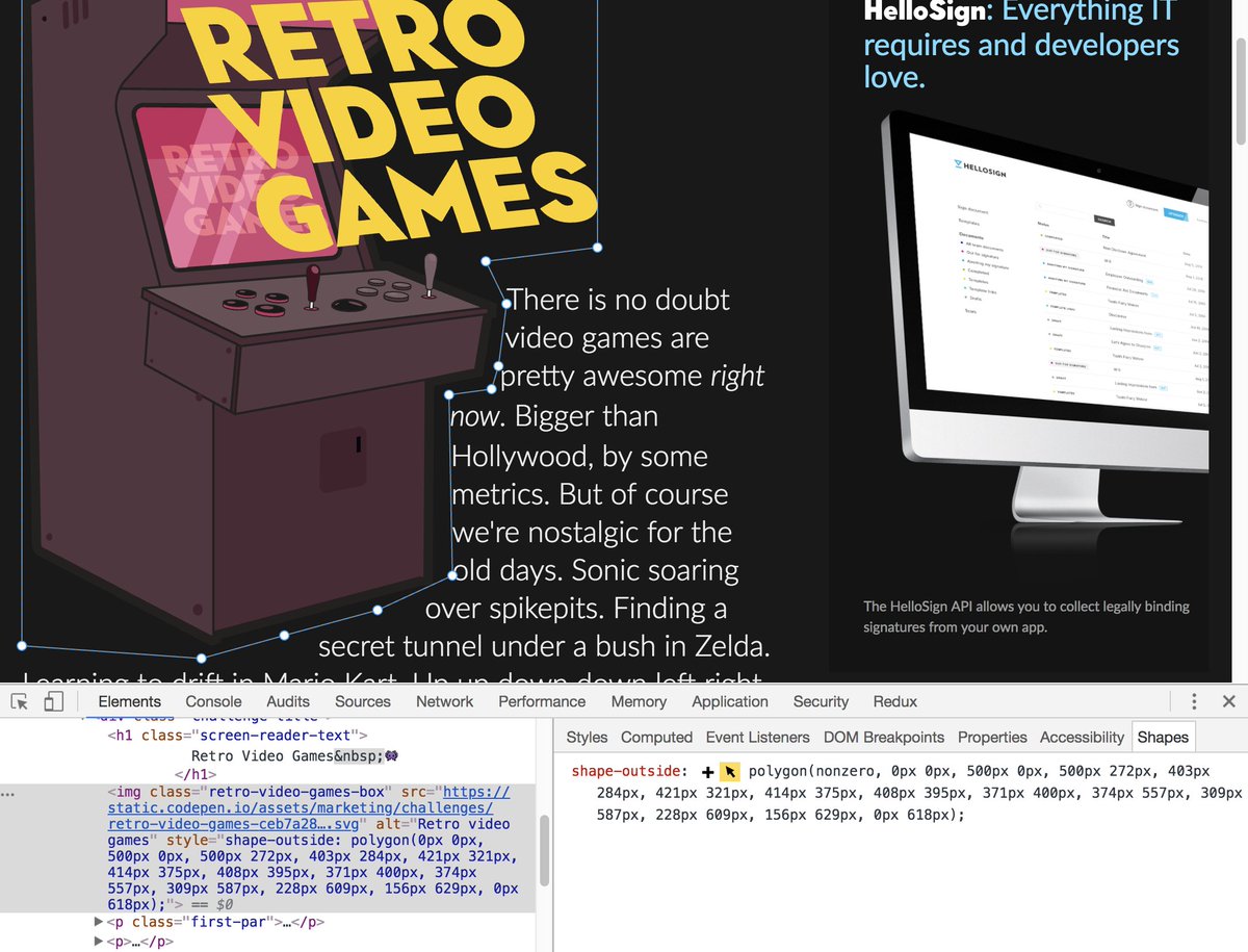 Oh hey that landing page uses `shape-outside` which is kinda fun. The DevTools add-on is pretty handy for it.