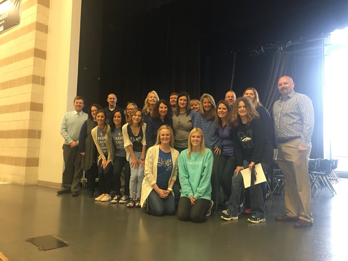DrAmyBlumenfeld's tweet photo. Marquette staff recognizing World Autism Awareness Day by going blue. #LightItUpBlue #MHSCares #DifferentNotLess @cmude13 @drtonylasley @MHSPrincipal @leaderlearning @SSD_Supt @ROCK_Supt @alexak327 @LCounts3 @RickReginaMHS @MarquetteStangs @AutismSpeaksSTL @autismspeaks https://t.co/XkuxKN9Y1I