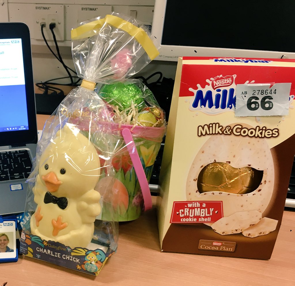 Mrs_Milesy's tweet image. My on call shift for @dhftipc today was made brighter by wins on both Ward 408 and 301 Easter Raffles! Time to tuck in now I’m home! #infectioncontrol #chocolate