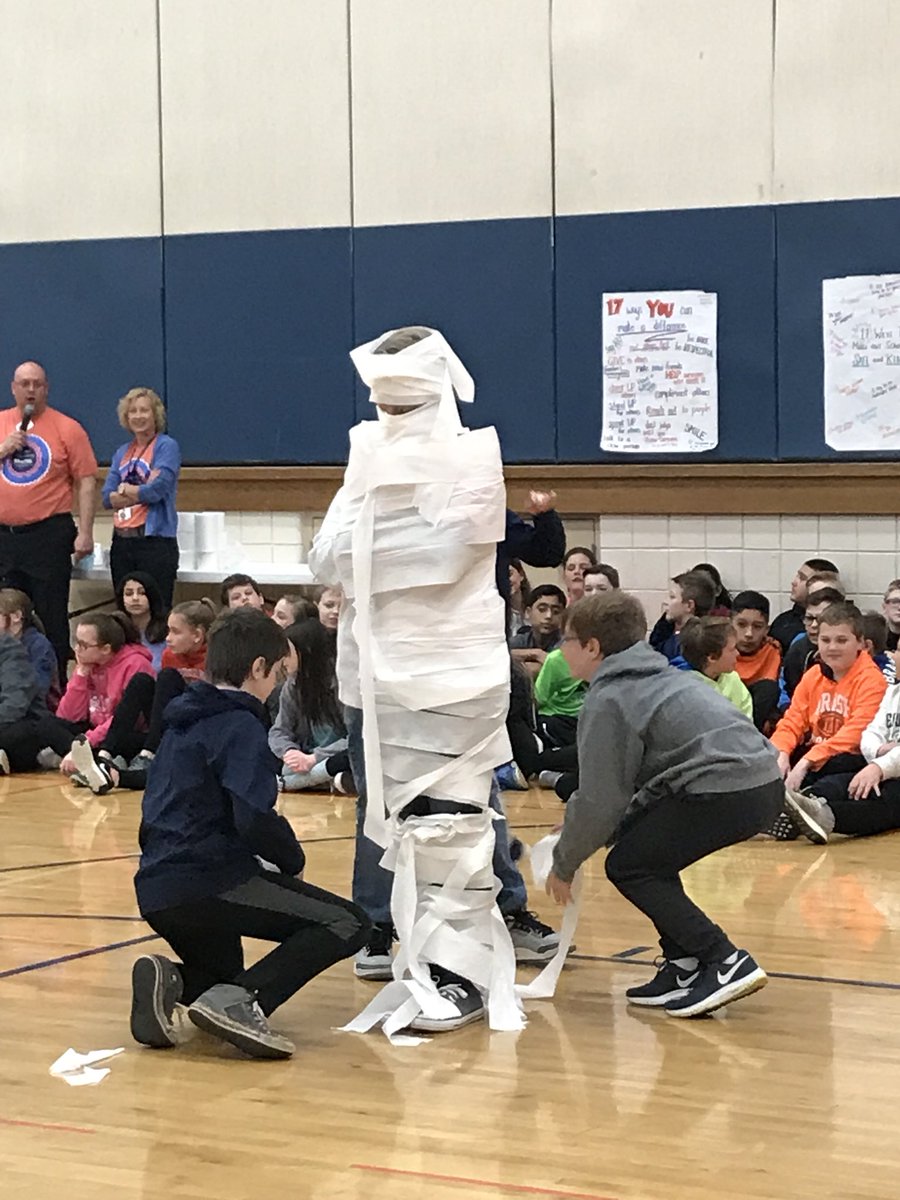 Wrap a teacher...Mrs. Ryan is in there! at the PBIS Assembly <a href="/HBMBears/">BeardsleyBears</a> #BeardsleyPride
