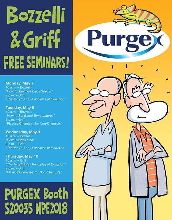 Purgex's tweet image. You're Invited! Free NPE registration and free seminars by John Bozzelli (Injection Molding) and Allan Griff (Extrusion) at Booth S20035 - Register today npeguestpass.org/47269