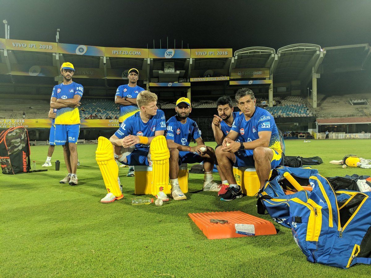 ChennaiIPL's tweet photo. Some intense briefing from #ChinnaThala on the Chepauk decks! #WhistlePodu https://t.co/537k7j3IZB
