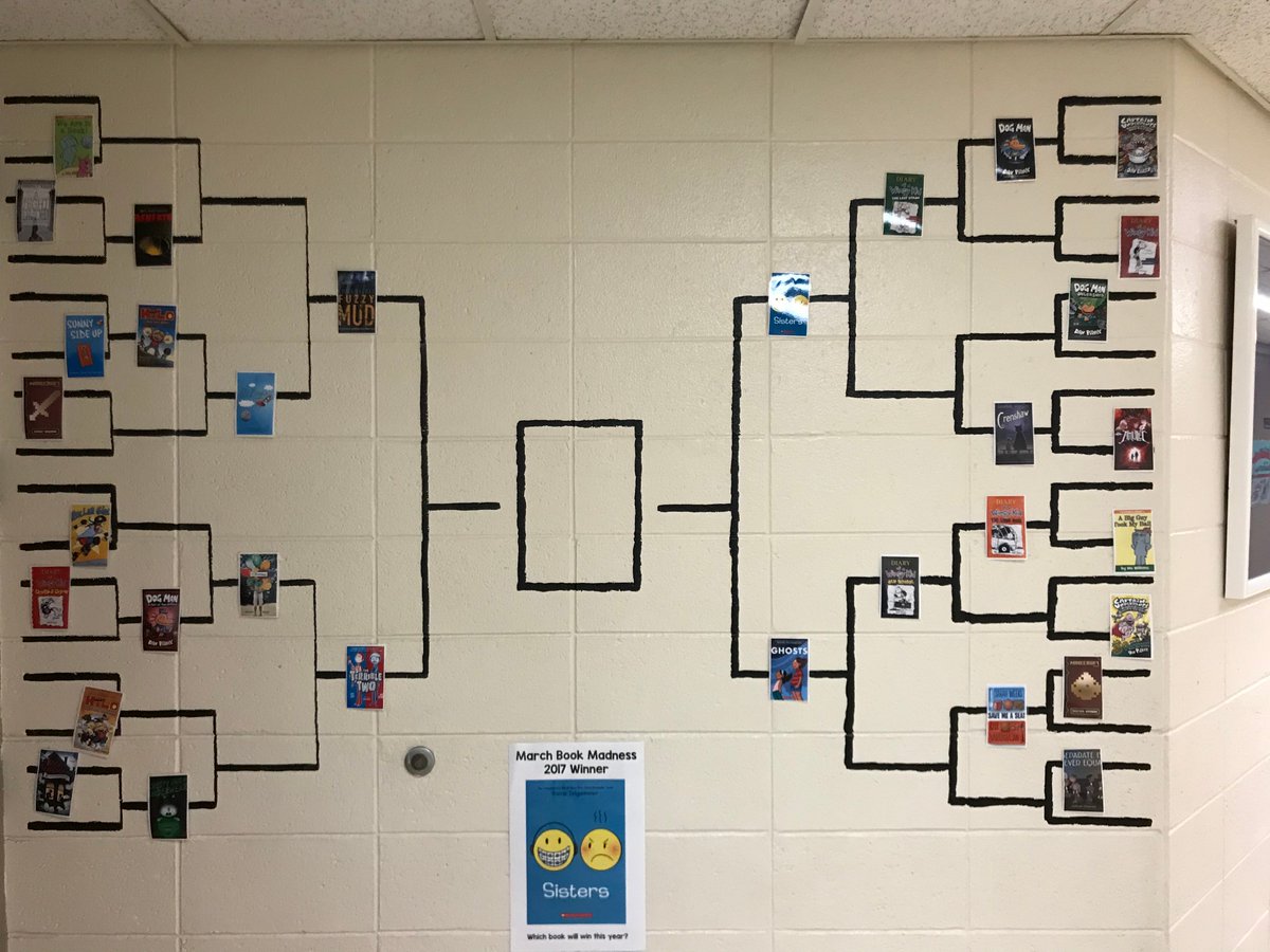 CSPrincipalD93's tweet photo. We're down to the #finalfour in Western Trails #MarchBookMadness2018. Will @goraina repeat as champion with #sisters or #ghosts? Maybe it will be #LouisSachar's #FuzzyMud or @macbarnett & #JoryJohn's book, #TheTerribleTwo. The excitement is in the air! @CCSD93 #WTshines #mbm18 https://t.co/fwXqxslUAG