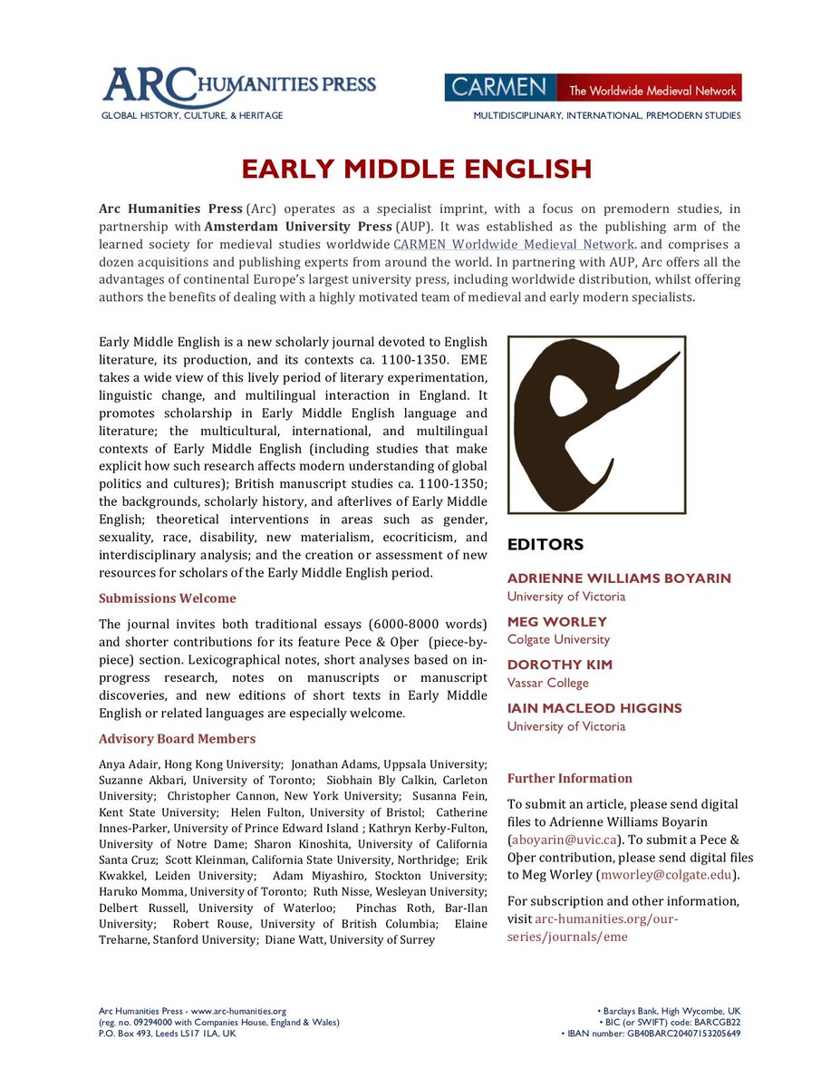 #WhanThatAprilleDay18 NEW Early Middle English journal!  @AdrienneBoyarin @dorothyk98 @StephanieLahey @LeVostreGC #makingEME #MedievalTwitter #twitterstorians #MiddleEnglish  arc-humanities.org/our-series/jou…