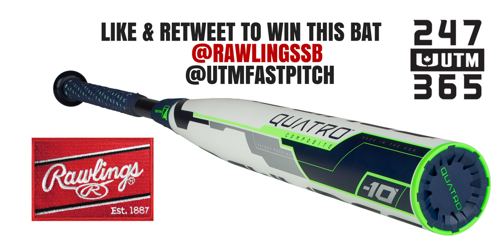 UTMFastpitch's tweet image. UTM &amp;amp; Rawlings Softball Canada are giving away a Rawlings Quatro -10 32” or 33” bat. Here is how you can win this bat: (1) Follow @utmfastpitch (2) like this post, (3) retweet the post on your own account. Winner announced April 27th