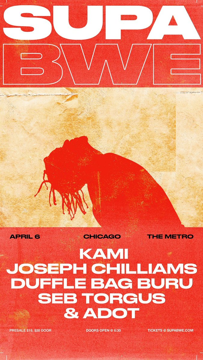 Jugrnaut's tweet photo. This Friday 4/6/18 @supabwe live @metrochicago tickets going fast, get yours now before it’s too late link in Supa’s bio ALL AGES 🙌🏽💪🏽 #csws #finallydead https://t.co/nF1zEfy5nK