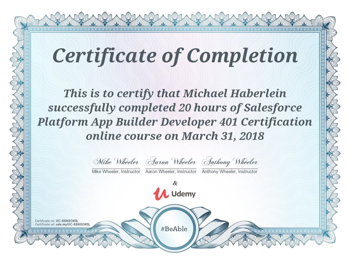 CloudCRMichael's tweet photo. Alright half way there: finished my Dev 401 course over the weekend. Time to schedule the exam and assimilate all information available. #Salesforce #Dev401 #DoIt https://t.co/UEgEnt7e31