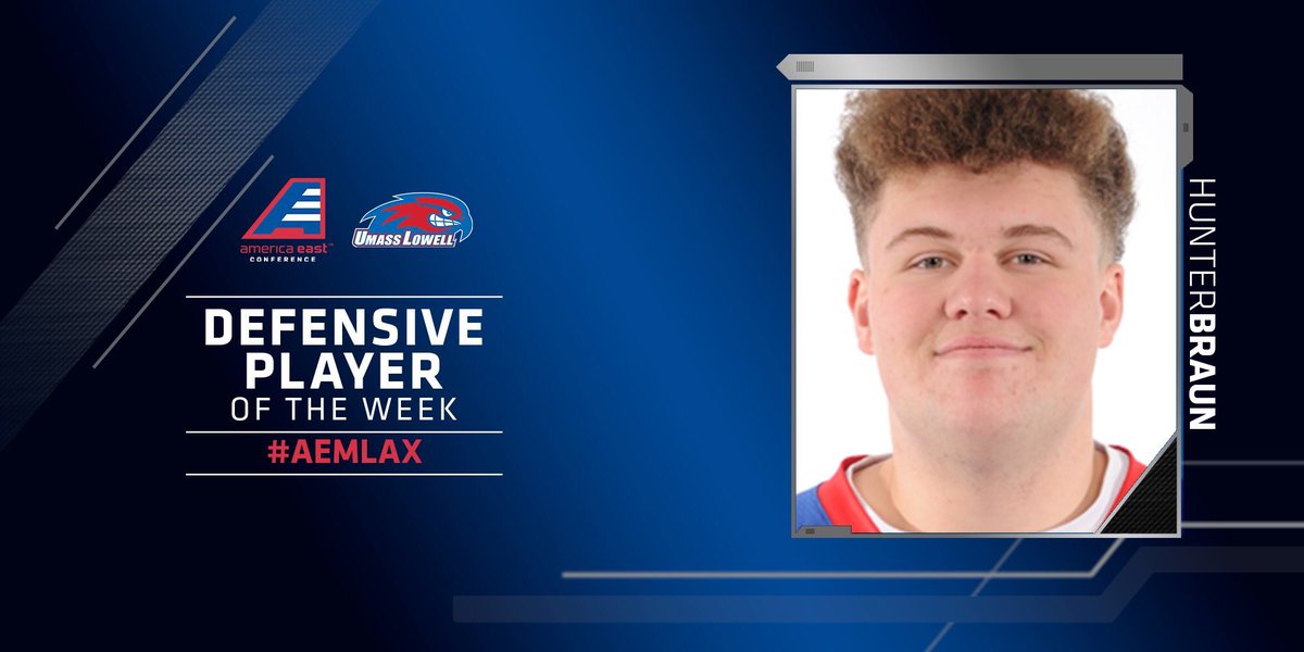 The #AEMLAX Defensive player of the week is Hunter Braun. He notched 20 saves and had a .741 save% in <a href="/RiverHawkMLax/">UMass Lowell Men’s Lacrosse</a>’s 10-7 win over UMBC.