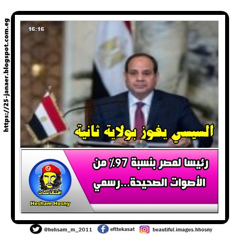 السيسي يفوز بولاية ثانية رئيسا لمصر بنسبة 97% من الأصوات الصحيحة (رسمي)