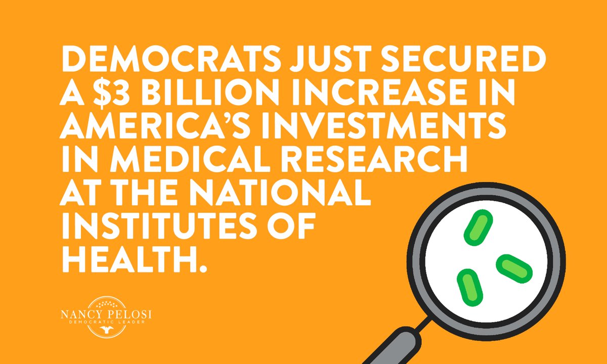 Democrats just secured a $3 billion increase in America's investments in medical research at the National Institutes of Health.