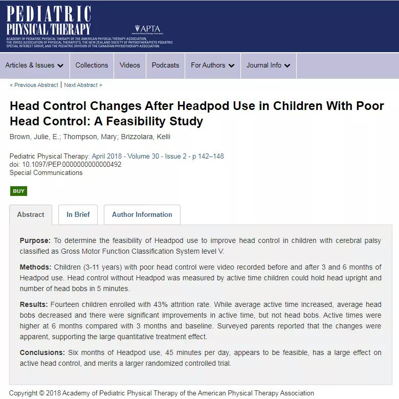 tmoneuro's tweet photo. La revista #PediatricPhysicalTherapy ha publicado un interesante artículo sobre la evidencia del #headpod en el movimiento y control de la cabeza. https://t.co/eBAoOCGdLS