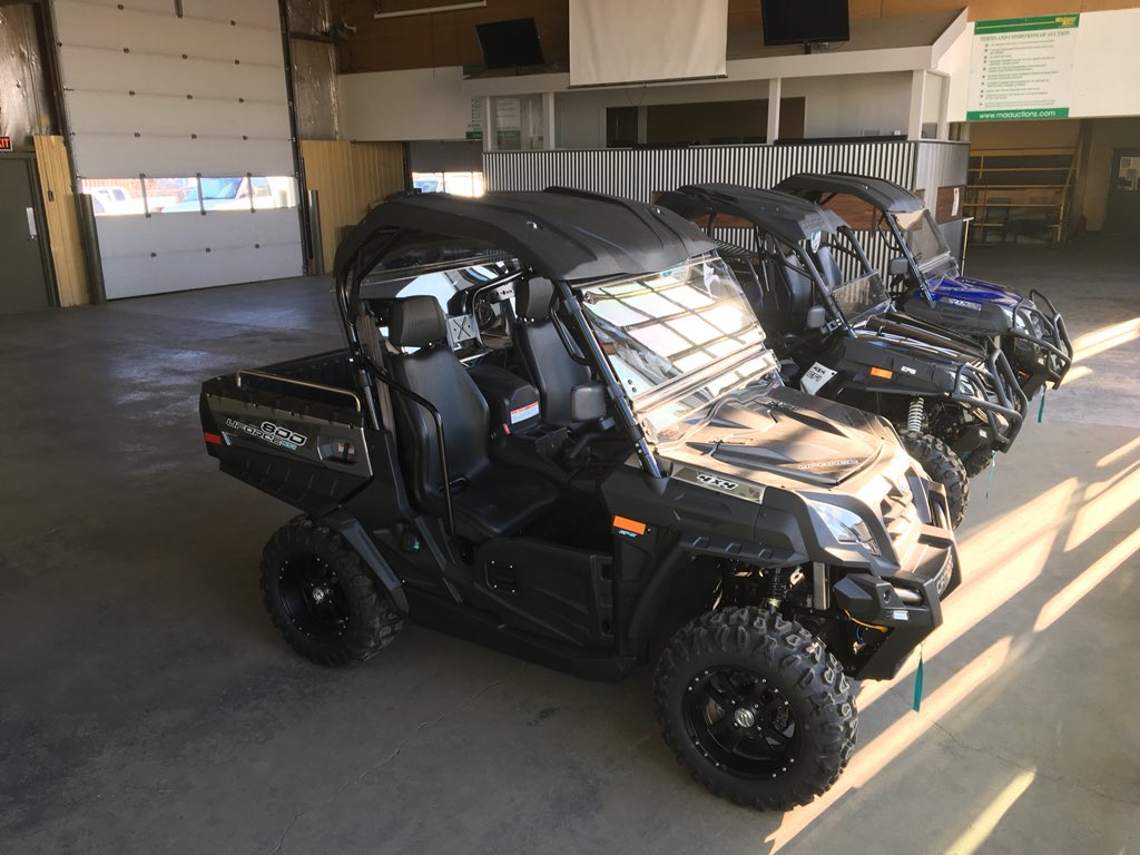 davemaauction's tweet photo. These three Unused CF Moto 800 Side by Sides are selling this Saturday. These units are unused and ready to get dirty. Have a ton o fun this summer. All come with manufacturers warranty. Be here this Saturday to bid. #yeg #maauctions https://t.co/KZrVGxUNST