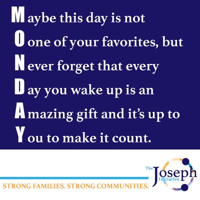 JosephCommCtr's tweet photo. Happy Monday! What are you going to do this week to help make your community stronger? #StrongFamilies #StrongCommunities #TheJosephInitiative https://t.co/6Hyz906Wla