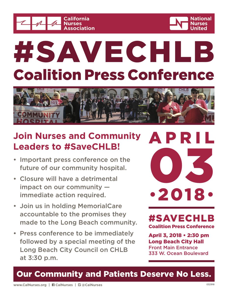 SaveCHLB's tweet photo. Don't forget, tomorrow at 2:30 PM, Long Beach City Hall, we'll be standing up for patients and hospital workers, demanding that CHLB stays open! #saveCHLB https://t.co/PVqtdXp6Tb