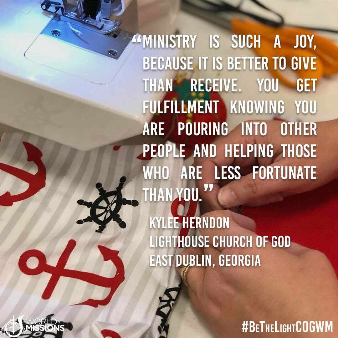 cogwm's tweet photo. The women's ministry at Lighthouse COG East Dublin, GA is changing the world through Sewing for Souls. Once a month they meet to sew clothes and sanitary items for people in need across the globe. They give their talents and time to make a difference. #BeTheLightCOGWM https://t.co/Yv84hIR5ou