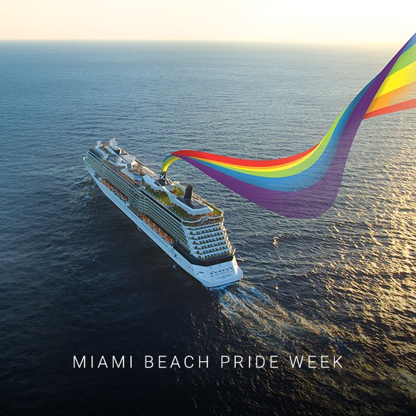 CelebrityCruise's tweet photo. Thrilled to be the only cruise line to sponsor #MiamiBeachGayPride for the 2nd year in a row! 
Follow along as we celebrate #pride this week, and join us April 6-8 for the 2018 Miami Beach Gay Pride Festival and Parade in sunny South Beach! #GetOnBoard https://t.co/qRcdJshYQC