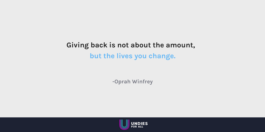UndiesForAll's tweet photo. The best way to give back is with the help of our community, you. 🎀🤝 #UndiesForAll #GiveDignity  #GiveUndies https://t.co/WMw47lcpC0