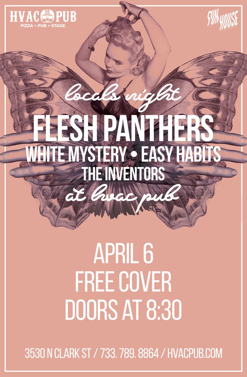 Our next Locals Night is a special one; we have great Chicago Local artists, <a href="/fleshpanthers/">flesh panthers</a> and <a href="/MissAlexWhite/">White Mystery</a> headlining the show. Doors are at 8:30 and the show is completely free!