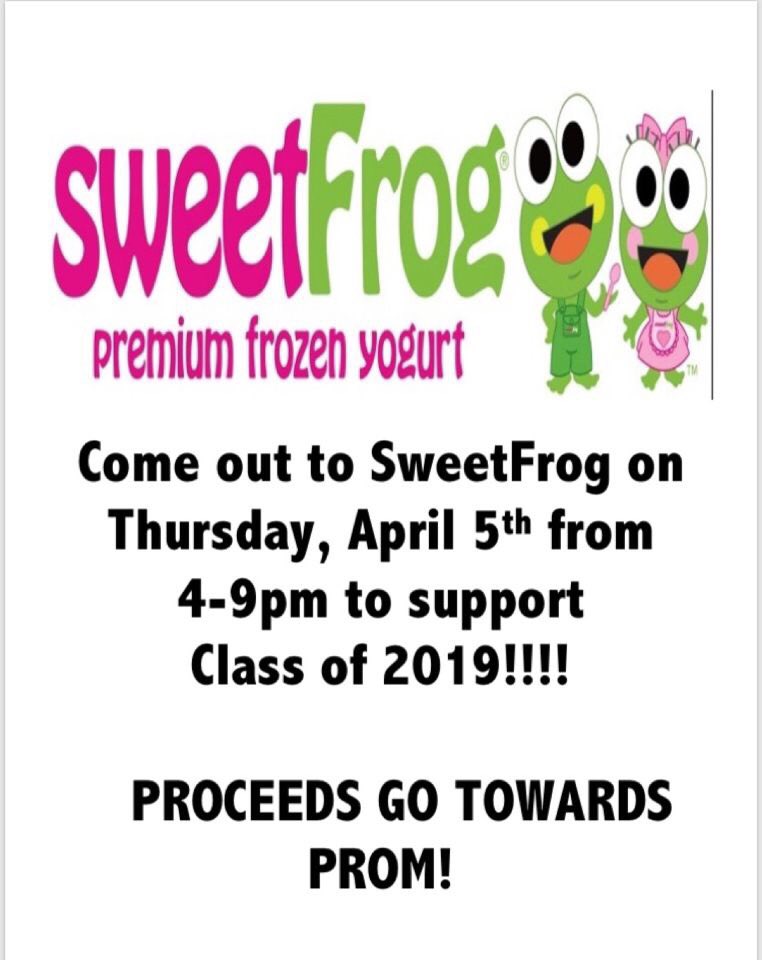 Come out to Sweet Frog this Thursday for our second to last fundraiser for prom!!! See you there!!!!😍🍦