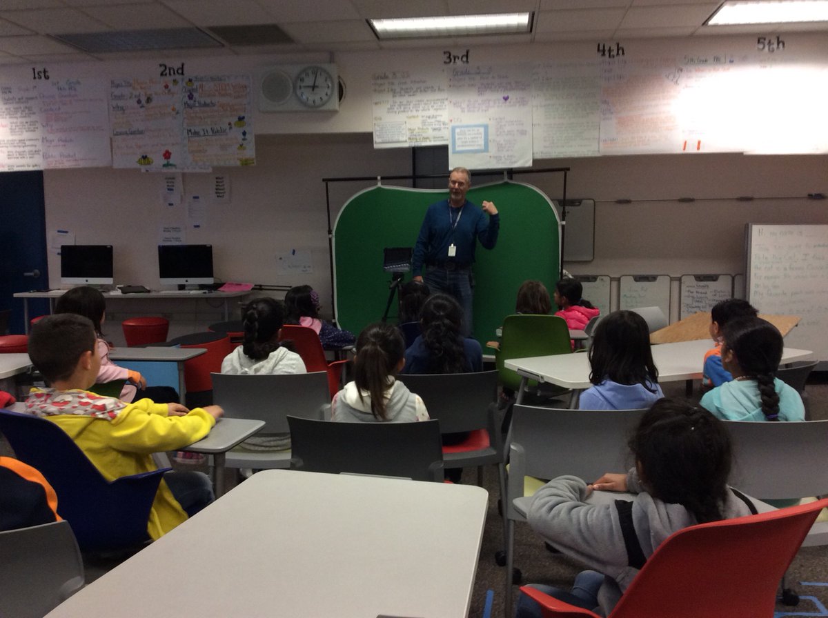LorTeacher's tweet photo. Room 23 Is learning how to use the green screen in preparation for our Writer’s Workshop Book Review presentations #DeVargas School #dvlions @MarkLoundy https://t.co/7XWwM8DVRf