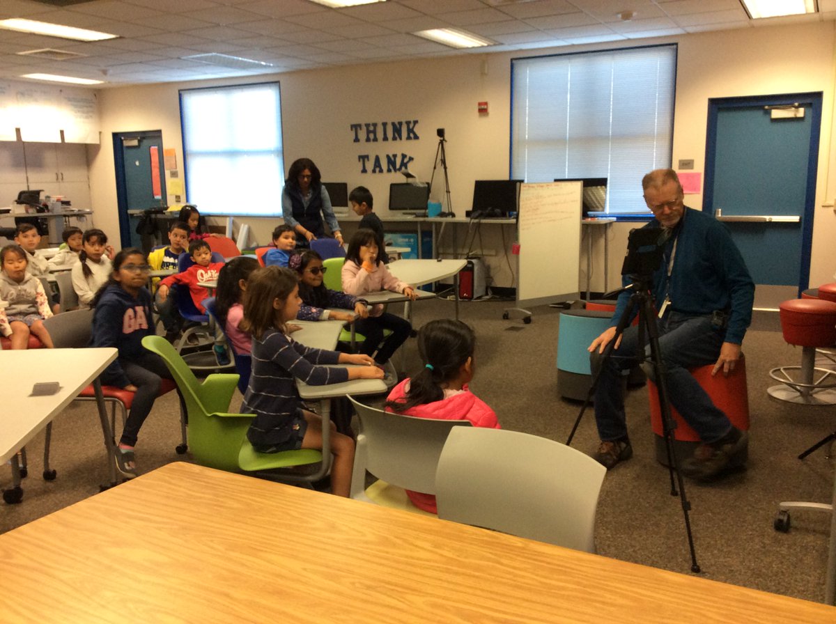 LorTeacher's tweet photo. Room 23 Is learning how to use the green screen in preparation for our Writer’s Workshop Book Review presentations #DeVargas School #dvlions @MarkLoundy https://t.co/7XWwM8DVRf