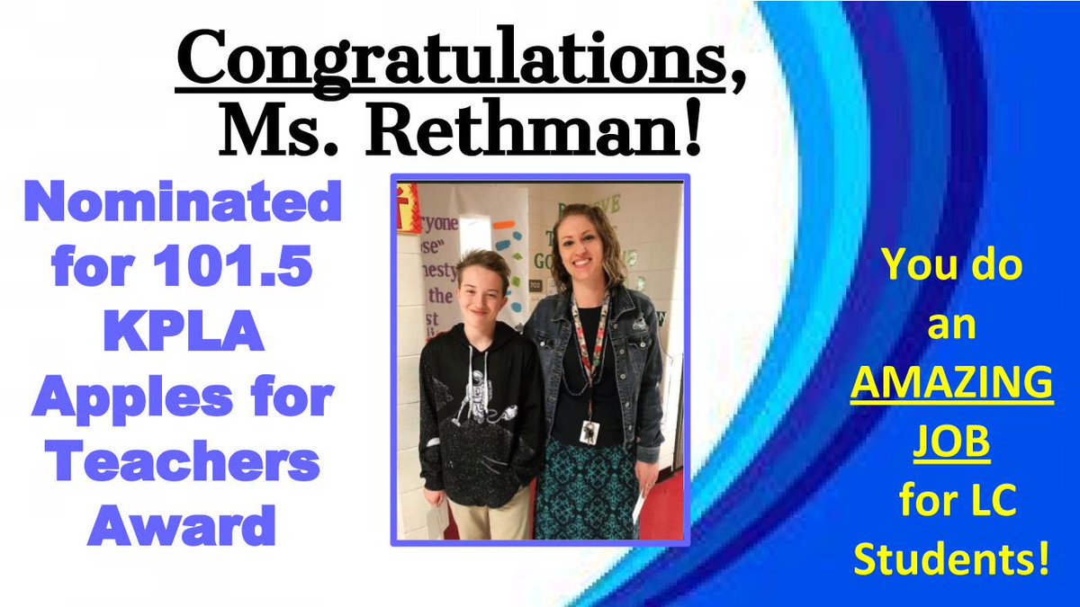 LcmsPto's tweet photo. Our LC teachers are the greatest!!! Way to go, Ms. Rethman! Well deserved. Thank you for being a 'Difference Maker' at our school!!! #WeRLC #JCStrong #DifferenceMaker #BlazerPride https://t.co/uwACETY3rV