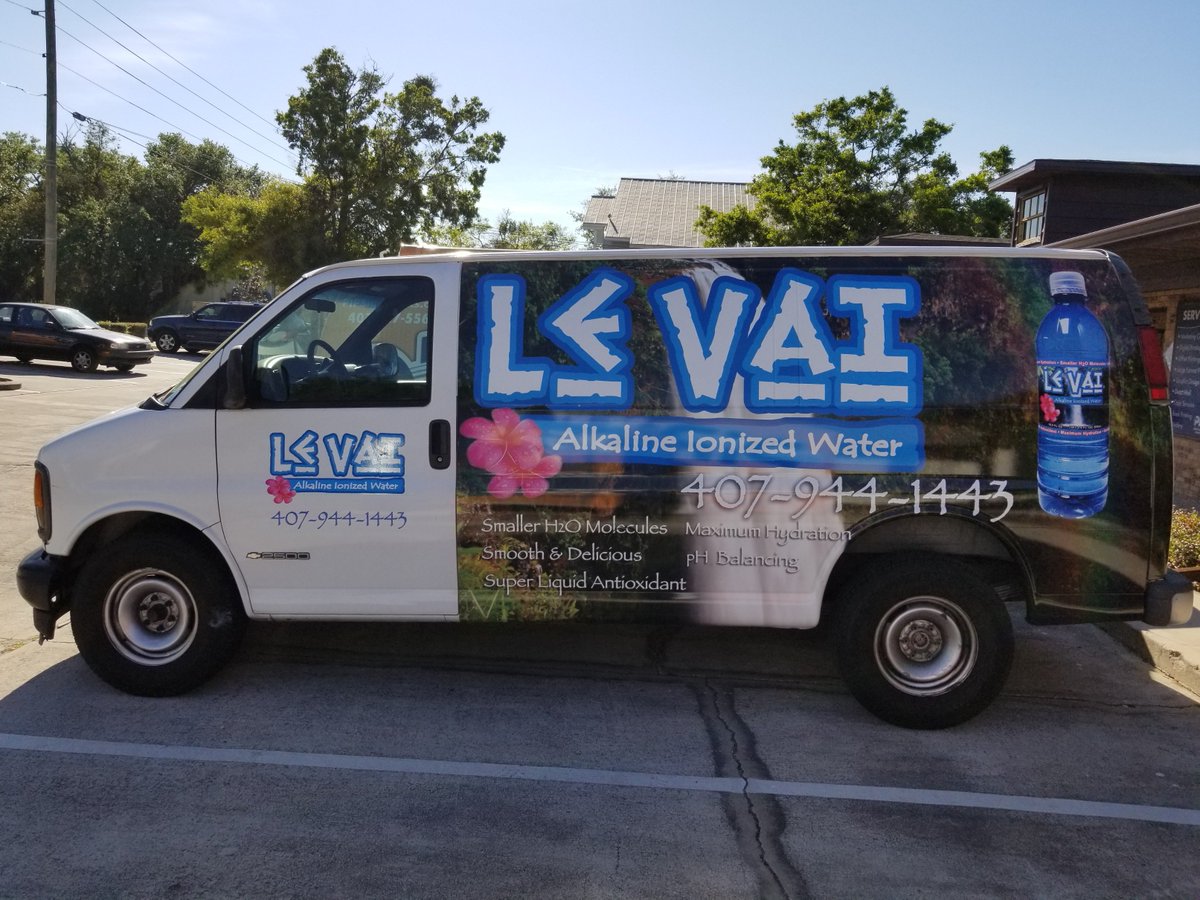 PIPMarketing's tweet photo. It's like driving past the tropical rainforest, the graphics on this wrap are so beautiful and vibrant! #LeVaiWater #PIPkissimmee #PIPsignworks #PIPmarketing #PIPprinting #VehicleWrap #VehicleWrapKissimmee https://t.co/gaq4iMeTKc