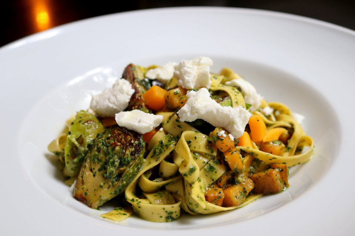 Happy Monday, #Houston!  After all the ham, lamb &amp; chocolate goodies over the Easter weekend, come have a delicious #MeatlessMonday dish, like our Black Pepper Tagliatelle with grilled kale pesto, Brussels sprouts, winter squash &amp; crumbled goat cheese. #backstreetcafe #hugoortega