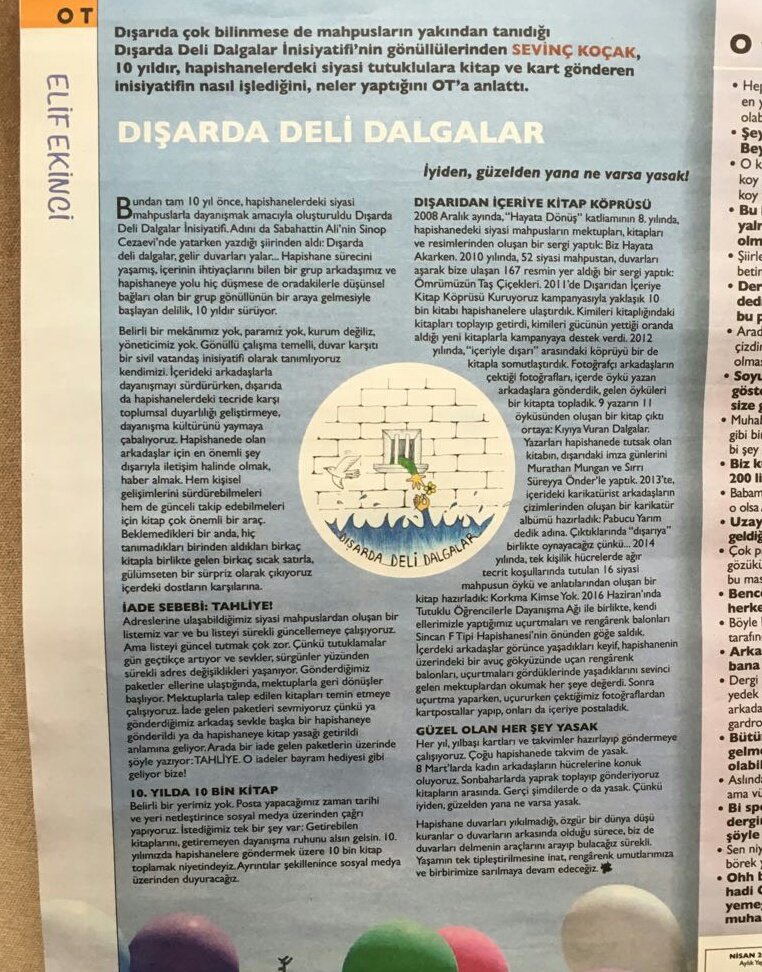 #SabahattinAli'nin katledilişinin 70. yılı, adını Sabahattin Ali şiirinden alan #DeliDalgalar İnisiyatifi'nin 10. yılı. Dışarda Deli Dalgalar, gidip duvarları dövmeye devam ediyor. Kitaplarla, mektuplarla. En çok da dayanışmayla. <a href="/otdergi/">otdergi</a> Nisan sayısındayız.