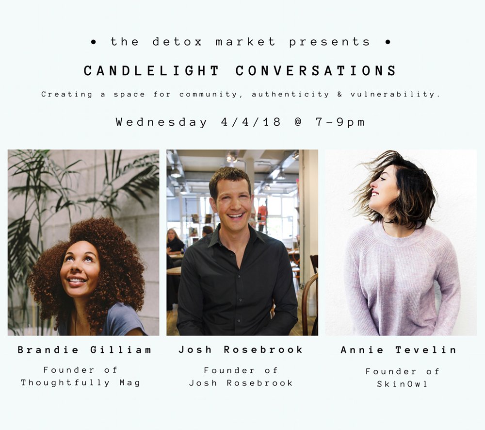 Don't forget to RSVP for our intimate Candlelight Conversations event with <a href="/ThoughtfullyMag/">Thoughtfully Mag</a>, @joshrosebrook, and @SkinOwl! ✨ ow.ly/pKXK30jgUbZ