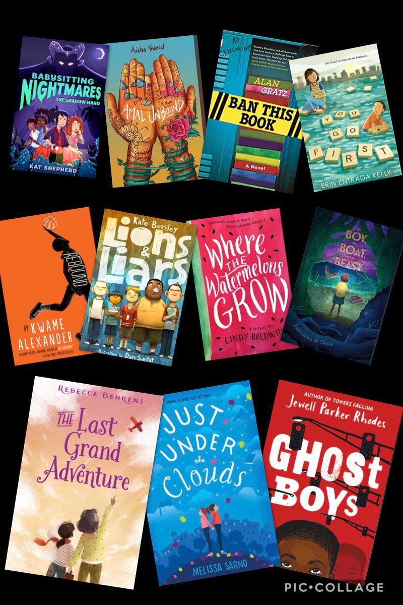 The top two rows are what I’ve most recently finished. Haven’t posted a #MGbookathon #MGBookVillage #mgbookmonday post in awhile. But since it’s SPRING BREAK, I’ve finished three books in three days. 😍📚❤️. The last row is what I’m reading next!  #mglit #kidlit #BookVoyage