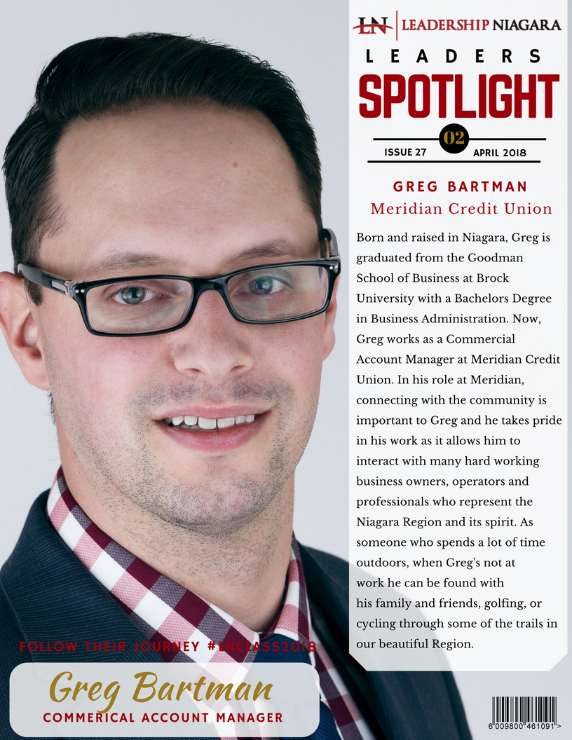 Lead_Niagara's tweet photo. " I am personally motivated to explore community leadership to ensure the long-term growth of the Region." Get to know Greg Bartman, Commerical Relationship Manager at @MeridianCU & another great leader from our #LNClass2018 https://t.co/t4q4RYEa2Y
