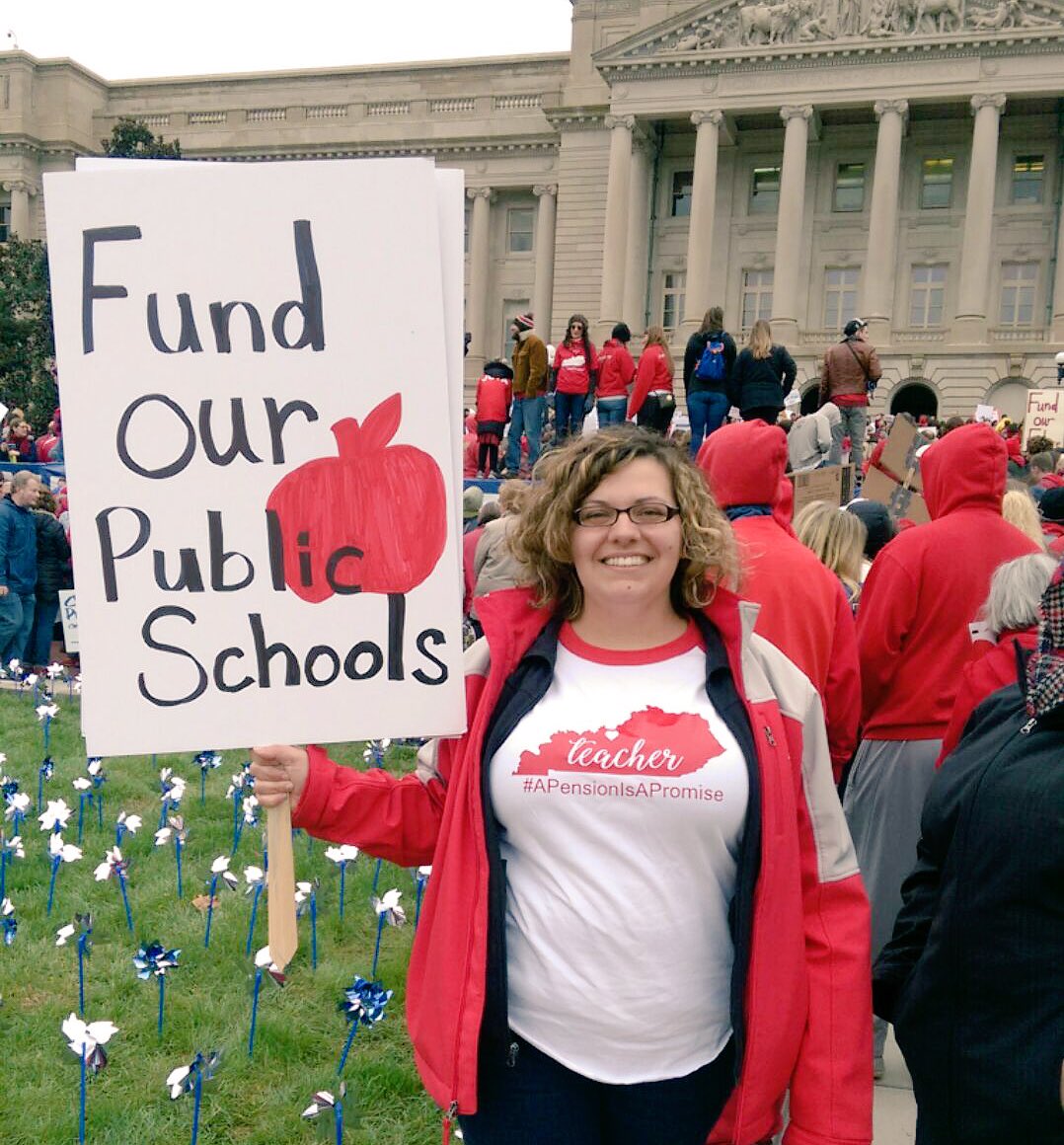 I proudly stood among thousands of my fellow #kentuckyteachers today in support of #PublicEducation. Our teachers, students, and community deserve fully funded public schools. #FundOurSchools #SayNoToCharters #APensionIsAPromise #120strong #WeWillRememberComeNovember