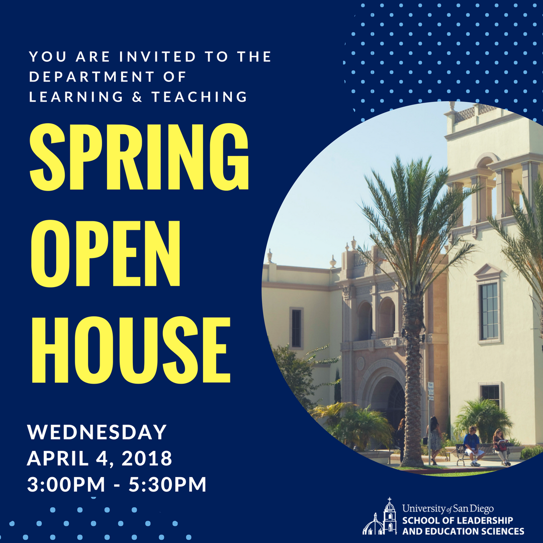 The Department of Learning &amp; Teaching invites you to their Spring Open House on Wednesday, April 4, 2018. Come learn more about our teacher preparation programs and meet with faculty, student ambassadors, and admissions staff! Register here: bit.ly/2tG8JzG
