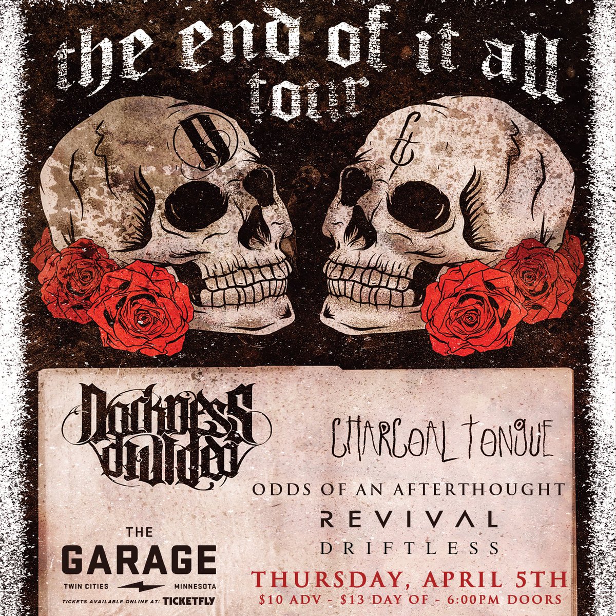 thegaragemn's tweet photo. Only a couple days until @DarknessDivided is here with @charcoaltongue_ @OOAAMusic @Revival_Band and Driftless! This show is going to be insane! Don't wait, grab your tickets! https://t.co/P5rN9izB6Q