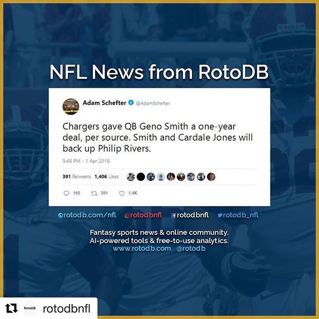 rotodb's tweet image. #Repost @rotodbnfl with @get_repost
・・・
Adam Schefter reporting on Geno Smith joining the Los Angeles Chargers #nfl