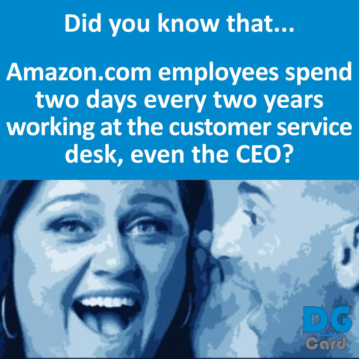 DG_Card's tweet image. @DG_Card Did you know that Amazon.com employees spend two days every two years working at the customer service desk, even the CEO? #Amazon #Business #employees Source: salesforce.com/blog/2013/06/j…