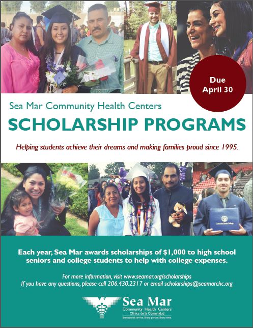 LEAPWA's tweet photo. ‼️The deadline for the 2018 Sea Mar Community Health Centers Scholarships has been extended‼️
Get your applications in by April 30th in order to be considered!
Students are eligible if they meet the following criteria: https://t.co/qSOyoKjYI8