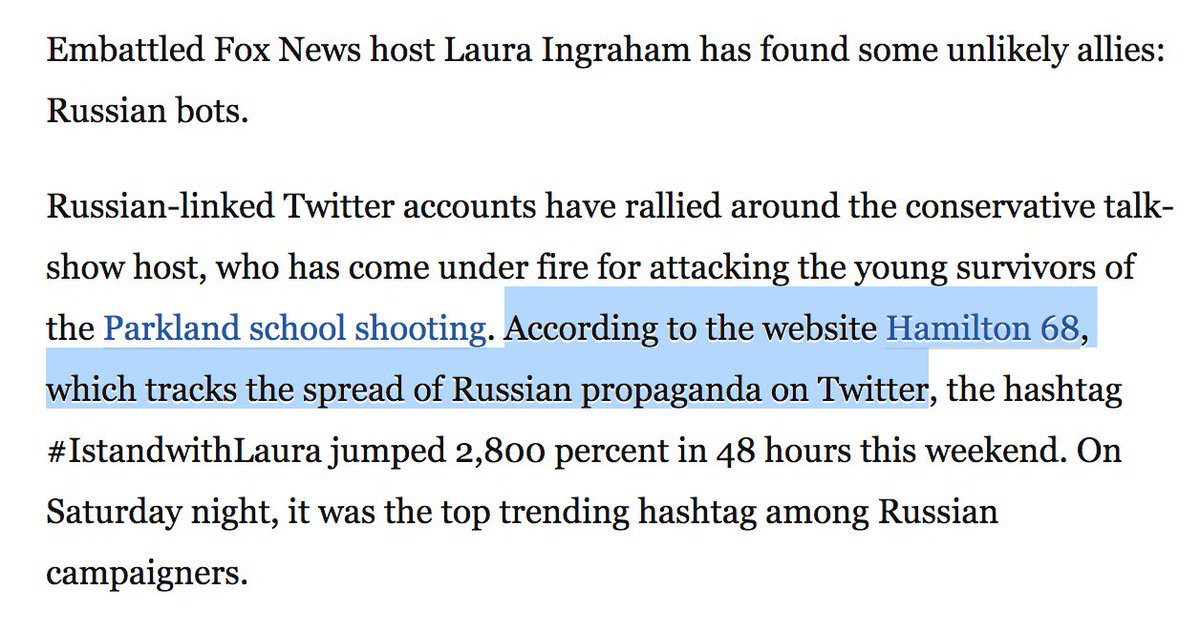 Washington Post - Russian bots are tweeting #IstandwithLaura to support Ingraham