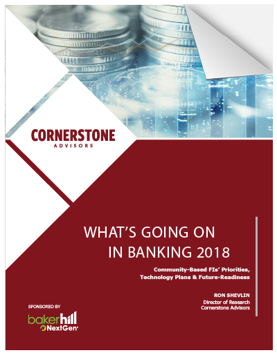 bakerhill's tweet photo. On April 4th at 1 p.m. ET, please join Cornerstone Advisors &amp; Baker Hill for a discussion on key points from What's Going On In Banking 2018. During this webinar, we'll take a deeper dive into trends and issues affecting the financial industry. Register:  https://t.co/GzX6spXJFt https://t.co/98KmNHU4QT
