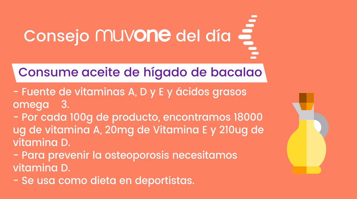 muvoneofficial's tweet photo. ¿Conoces los beneficios que tiene el aceite de hígado de bacalao para ayudar a la #prevencion #primaria de la #osteoporosis? 

Se está empezando a usar como dieta para deportistas por su gran cantidad de vitaminas. 

Pincha en la imagen y descubre con @muvoneofficial https://t.co/BdTDArdpBL