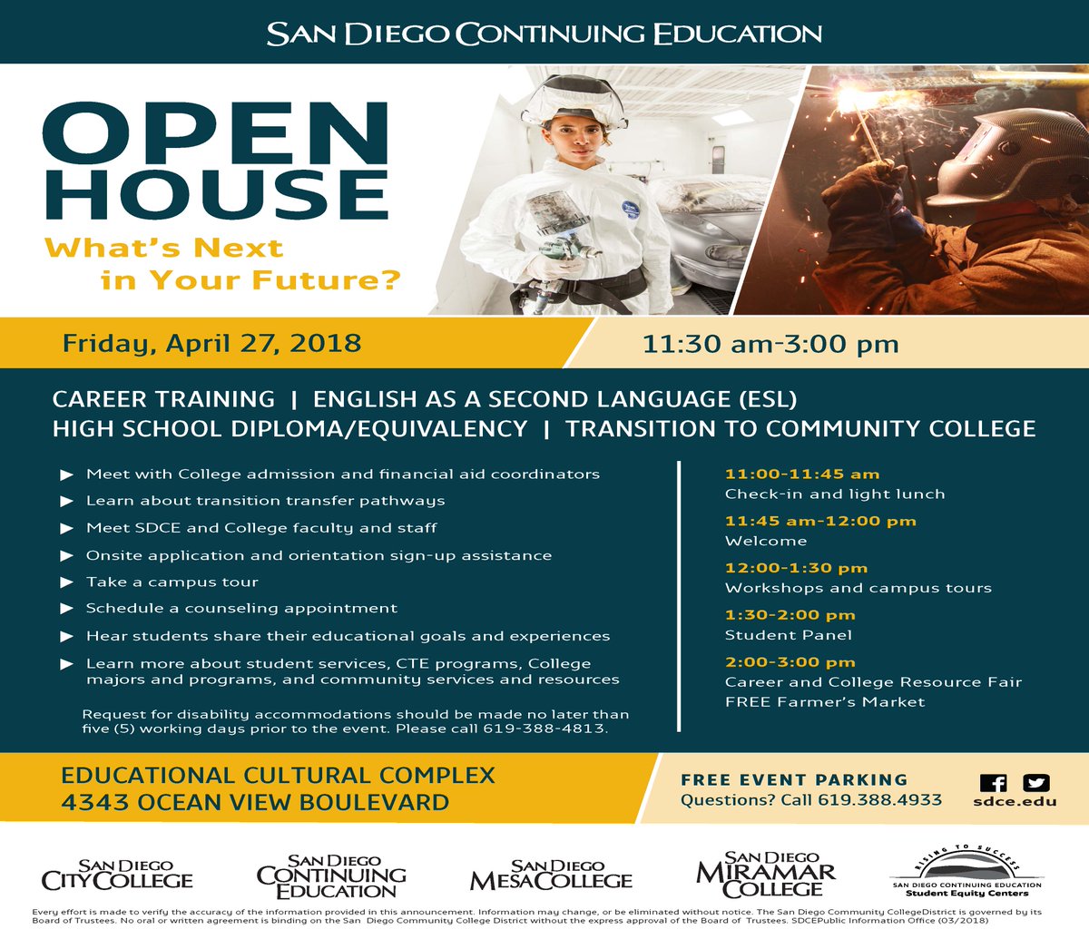 SDCCEEDU's tweet photo. SAVE THE DATE: Spring Open House What’s Next in Your Future? at the Educational Cultural Center on Friday, April 27th 11:30 am to 3 pm. https://t.co/Wgv1EdLTd6