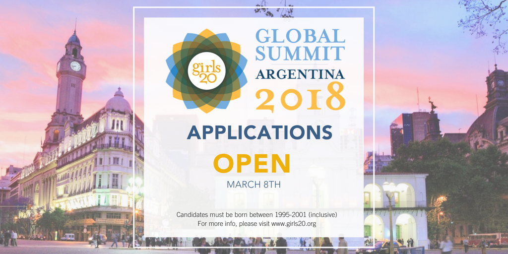 Progress stems from participation and @Girls20 is calling on #youngfemaleleaders aged 18-23 to apply to be a delegate at #Girls20Argentina TODAY! Applications close April 6th. #PressforProgress and tag an eligible candidate. girls20.org/apply