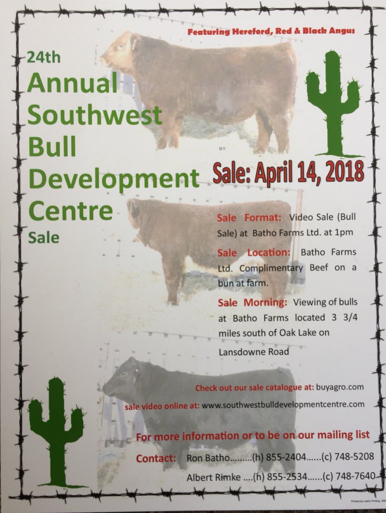 April 14th is coming quick. Take some time to look through the videos and the catalogue. I strongly encourage watching the videos. Bulls have matured quite a bit since picture day.  Sale Video Link - cattlevids.ca/2018/southwest… Catalogue Link - issuu.com/t-bar-c/docs/s…