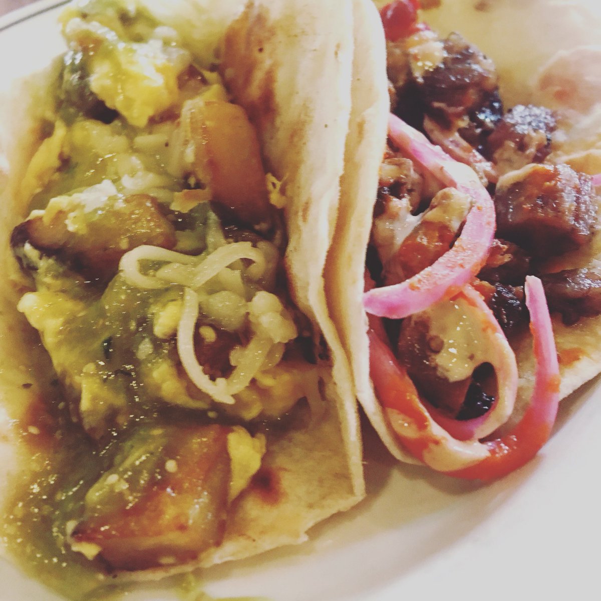 RedHerringLou's tweet photo. Taco Twosday Brisket taco and papas con huevos will be featured for the next two days. #mondaytacos #tuesdaytacos https://t.co/tSOJaeAMqk