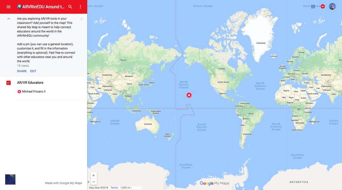 EdTechnocation's tweet image. 🌎#ARVRinEDU Around the World🌍

Share where you are and what you do with #ARVRinEDU: bit.ly/arvrinedumap
An editable #GoogleMyMap to help us all connect with educators near and far!