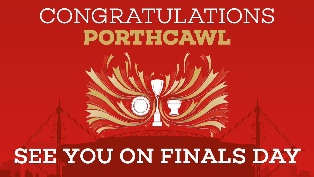 WelshRugbyUnion's tweet photo. National Bowl Finalists! Congratulations @porthcawlrfc and @CardiffUni_RFC on your semi-final wins, llongyfarchiadau. A truly memorable day is in store for players, supporters and all involved on Sunday 29 April @principalitysta Who will be there? #WRUFinalsDay https://t.co/Ozbk1lh8rg